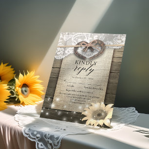 Horseshoe Sunflower Wood Wedding RSVP Kindly Reply