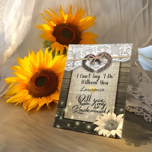 Horseshoe Sunflower Wood Will You Be My Bridesmaid Invitation