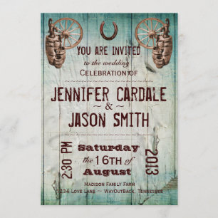 Horseshoe Wagon Wheel Barrel Wedding Invitations