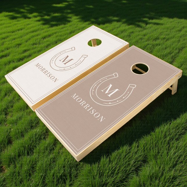 Horseshoe Western Country Brown Monogram Wedding Cornhole Set (Creator Uploaded)