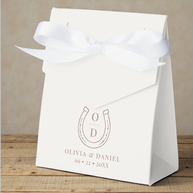 Horseshoe Western Country Brown Monogram Wedding Favor Boxes (Creator Uploaded)