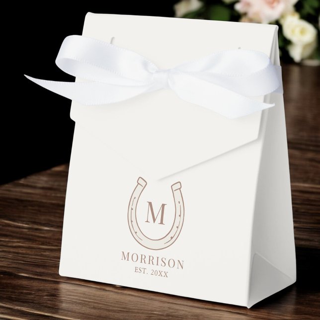 Horseshoe Western Country Brown Monogram Wedding Favor Boxes (Creator Uploaded)