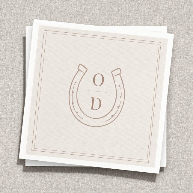 Horseshoe Western Country Brown Monogram Wedding Napkins (Creator Uploaded)