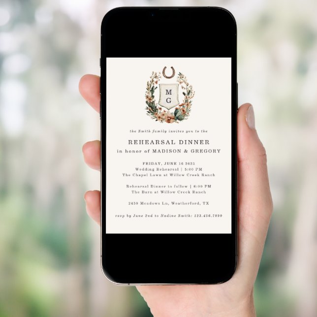 Horseshoe Western Country Wedding Rehearsal Dinner Invitation (Front Digital)