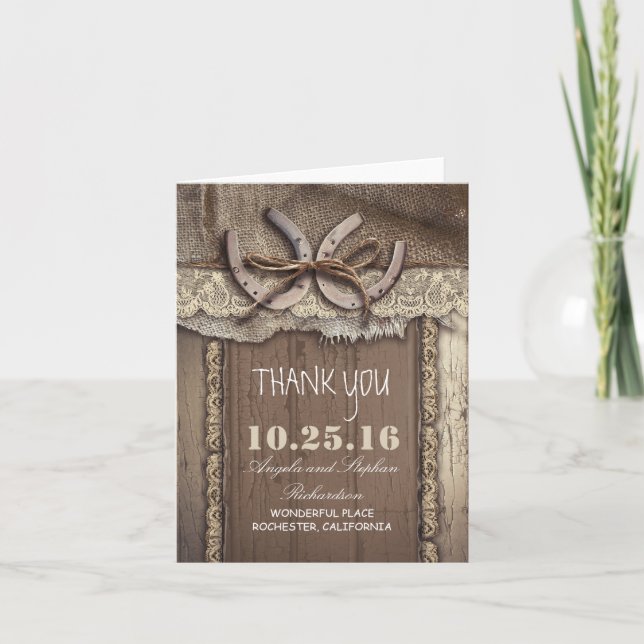 Horseshoe western wedding thank you cards (Front)