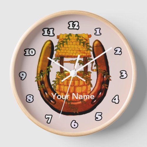 Horseshoe Wishing Well custom name clock