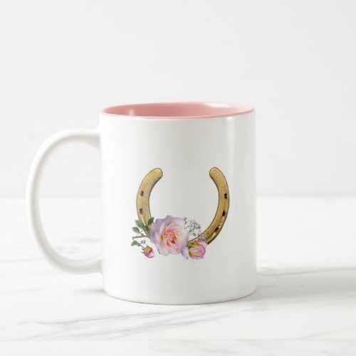  Horseshoe with Flowers  Monogram Two_Tone Coffee Mug