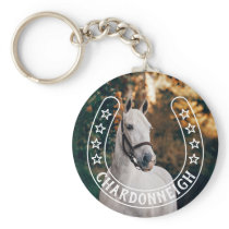 Horseshoe with Stars & Horse Name Photo Keychain