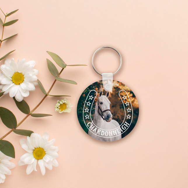 Horseshoe with Stars & Horse Name Photo Keychain (Creator Uploaded)