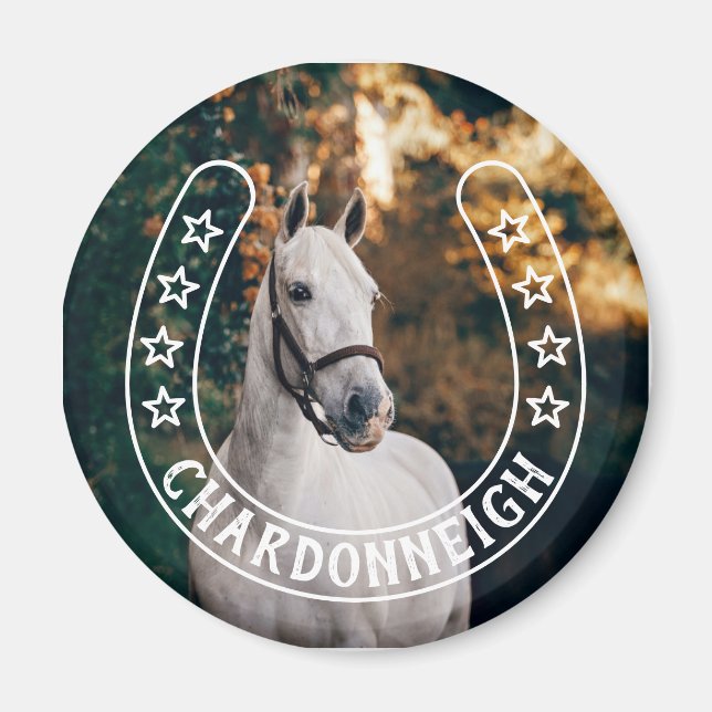 Horseshoe with Stars & Horse Name Photo Magnet (Front)