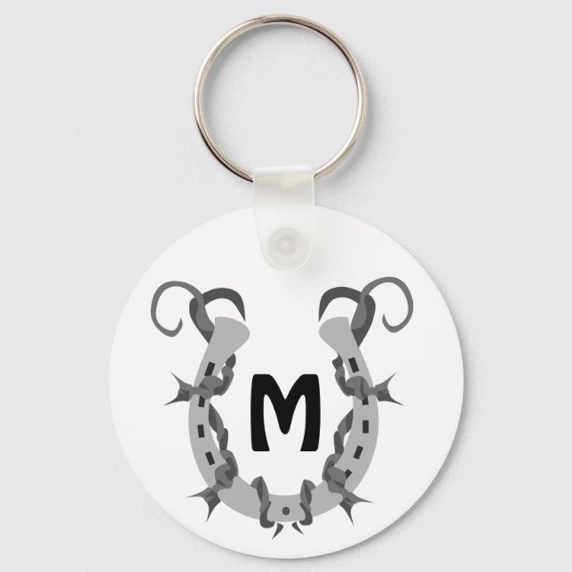 Horseshoe Wrapped in Barbed Wire Monogram Keychain (Front)