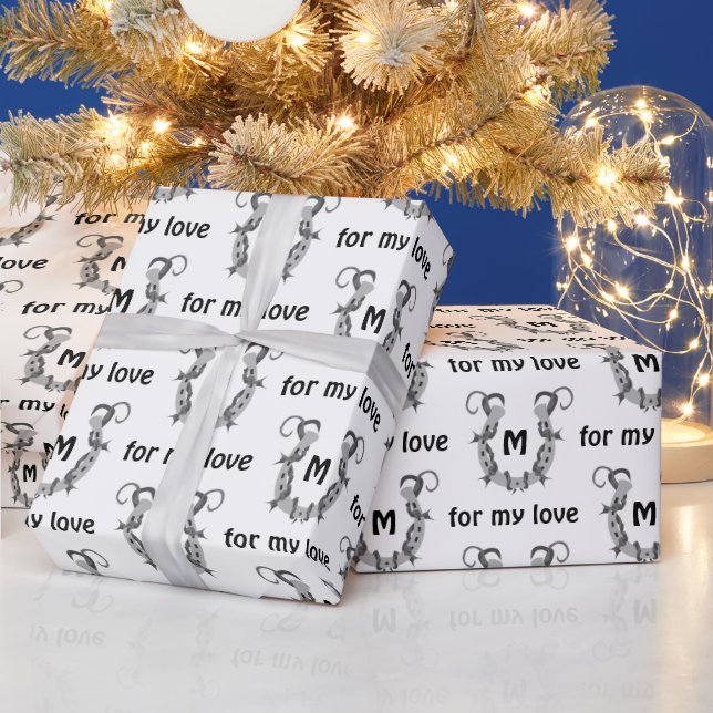 Horseshoe Wrapped in Barbed Wire Monogram Wrapping Paper (Holidays)