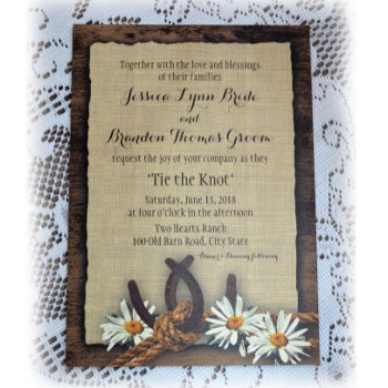 Horseshoes And Daisies Rustic Burlap Invitation by happygotimes at Zazzle