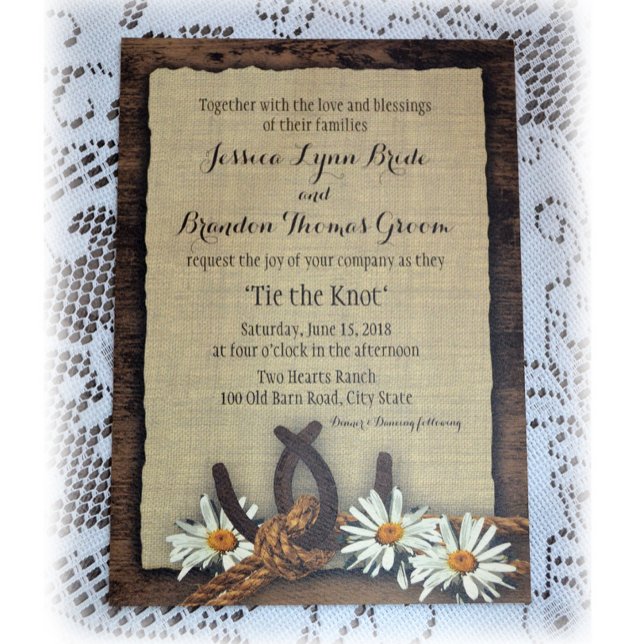 Horseshoes and Daisies Rustic Burlap Invitation (Creator Uploaded)