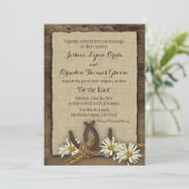Horseshoes and Daisies Rustic Burlap Invitation (Standing Front)