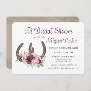 Horseshoes and Flowers Barn Wood Bridal Shower Invitation