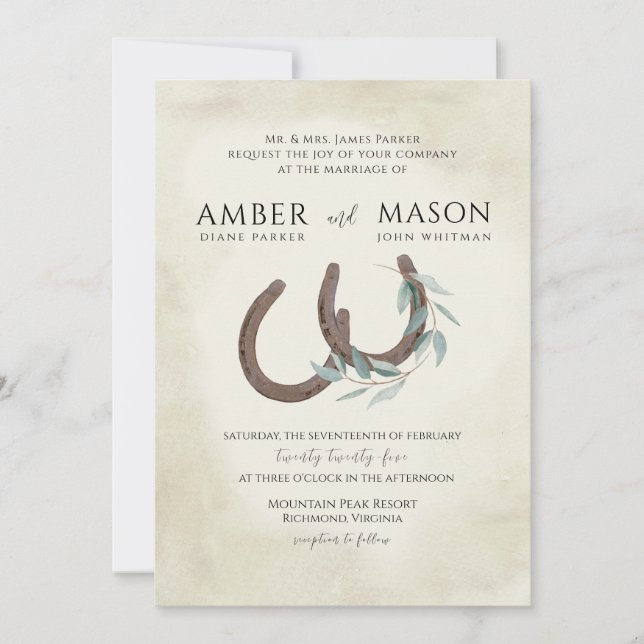 Horseshoes and Greenery Invitation (Front)