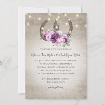 Horseshoes And Lights Floral Barn Wood Invitation by happygotimes at Zazzle