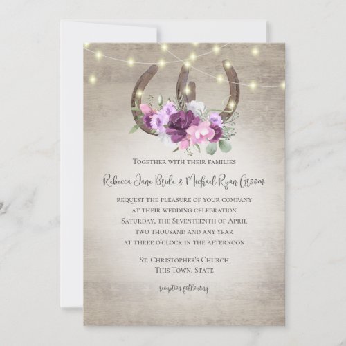 Horseshoes and Lights Floral Barn Wood Invitation