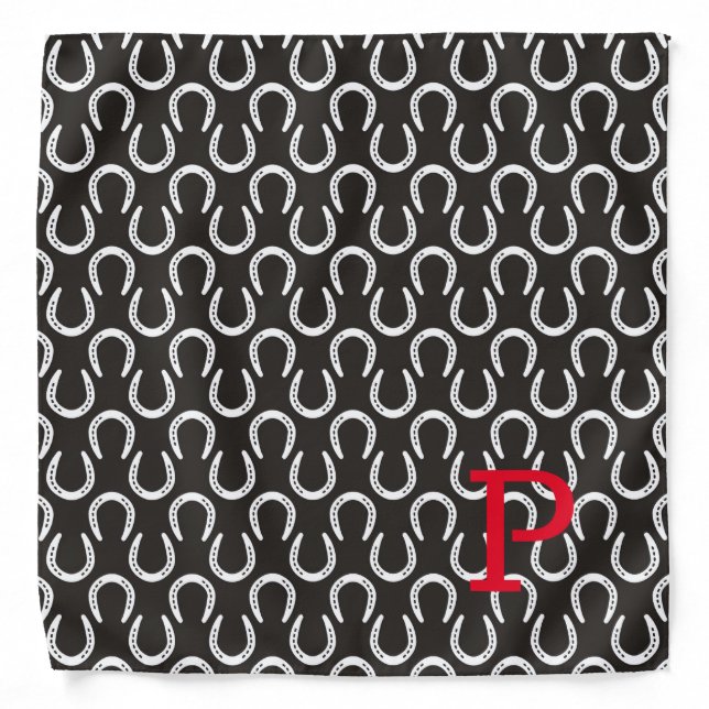 Horseshoes Black Initial Horse Equestrian Cowboy Bandana (Front)