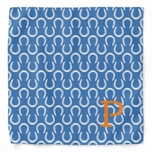 Horseshoes Blue Horse INITIAL Equestrian Cowboy Bandana