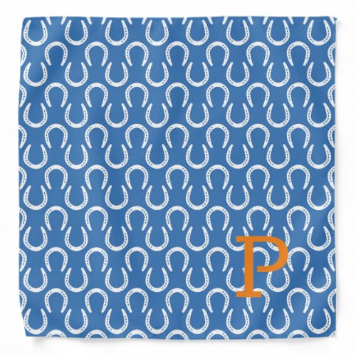 Horseshoes Blue Horse INITIAL Equestrian Cowboy Bandana