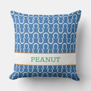 Horseshoes Blue Horse Pet NAME Photo Keepsake Throw Pillow