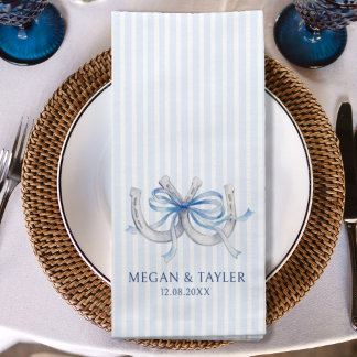 Horseshoes blue ribbon fall wedding stripes cloth napkin