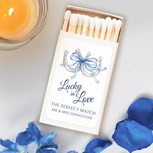 Horseshoes blue ribbon watercolor wedding matchboxes