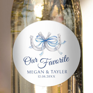 Horseshoes blue ribbon wedding our favorite classic round sticker
