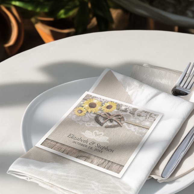 Horseshoes Burlap Lace Sunflowers Wedding Shower Napkins (Creator Uploaded)