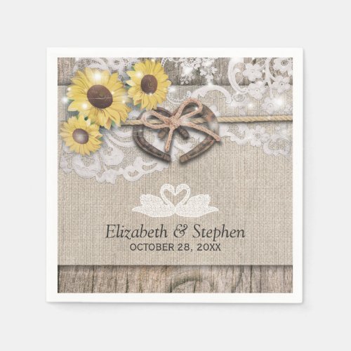 Horseshoes Burlap Lace Sunflowers Wedding Shower Napkins