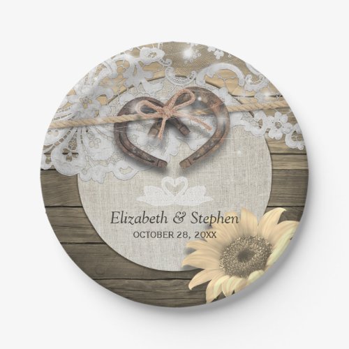 Horseshoes Burlap Lace Sunflowers Wedding Shower Paper Plates