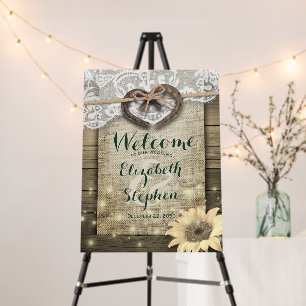 Horseshoes Burlap Lace Sunflowers Wedding Welcome Foam Board