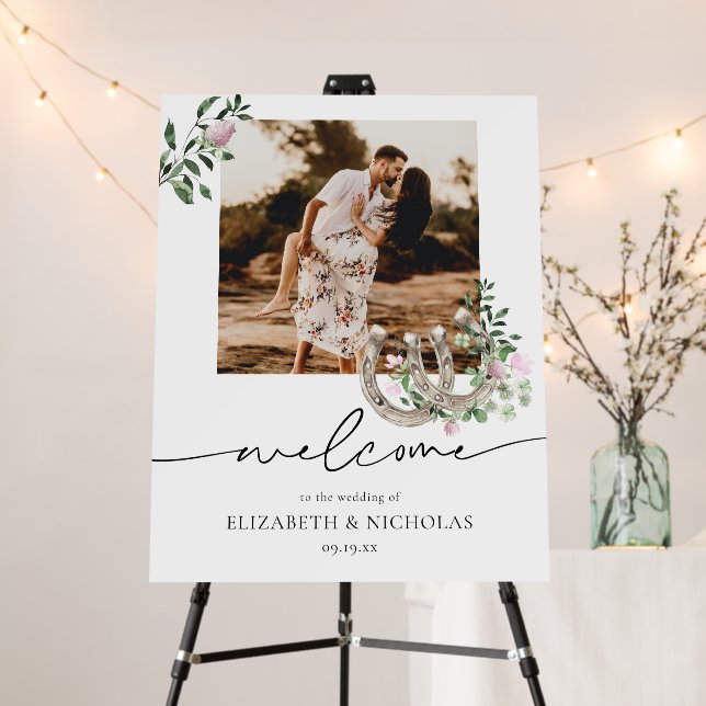 Horseshoes & Calligraphy | Wedding Photo Welcome Foam Board (In Situ (Stand))