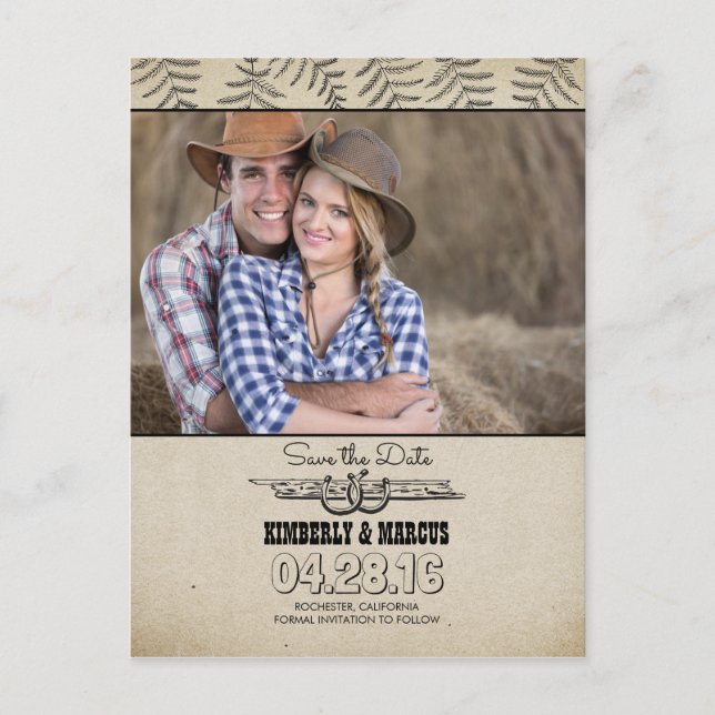 Horseshoes Country Rustic Save the Date Announcement Postcard (Front)