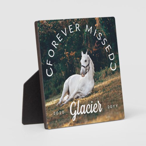Horseshoes Curved Text Forever Missed Horse Photo Plaque