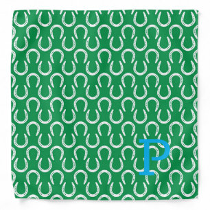 Horseshoes Green Initial Horse Equestrian Preppy Bandana