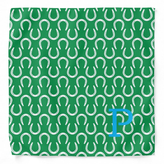 Horseshoes Green Initial Horse Equestrian Preppy Bandana (Front)