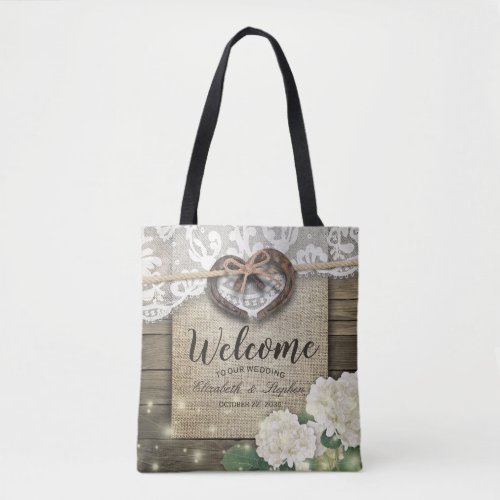 Horseshoes Heart Hydrangea Country Wedding Welcome Tote Bag