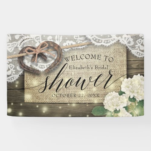 Horseshoes Hydrangea Country Bridal Shower Welcome Banner