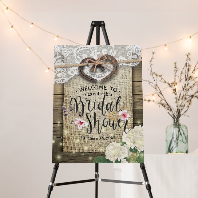 Horseshoes Hydrangea Country Bridal Shower Welcome Foam Board (In Situ (Stand))