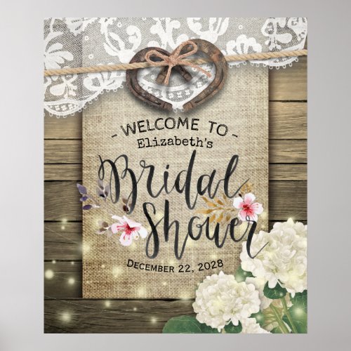 Horseshoes Hydrangea Country Bridal Shower Welcome Poster