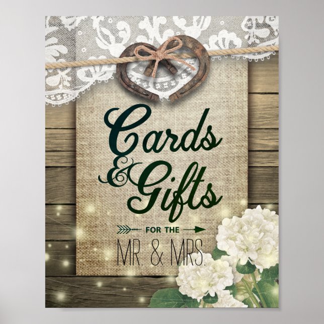 Horseshoes Hydrangea Country Wedding Cards & Gifts Poster (Front)