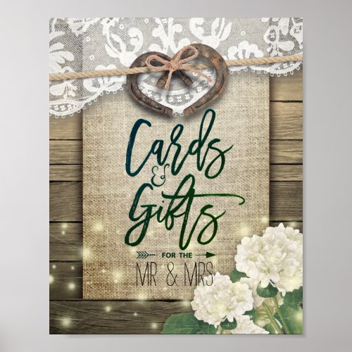 Horseshoes Hydrangea Country Wedding Cards  Gifts Poster