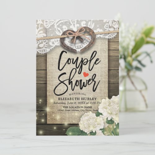 Horseshoes Hydrangea Couple Shower Wedding Shower Invitation