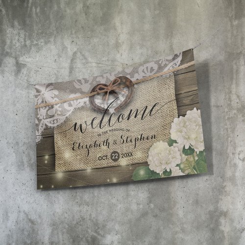 Horseshoes Hydrangea Rustic Wood Wedding Welcome B Banner