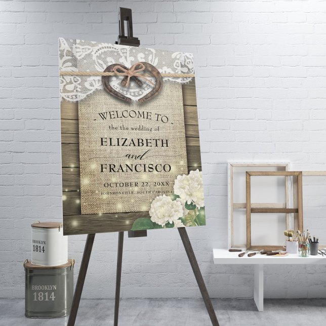 Horseshoes Hydrangea Rustic Wood Wedding Welcome Foam Board (Creator Uploaded)