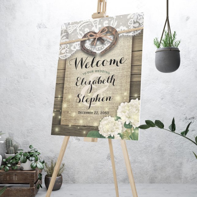 Horseshoes Hydrangea Rustic Wood Wedding Welcome Foam Board (Creator Uploaded)