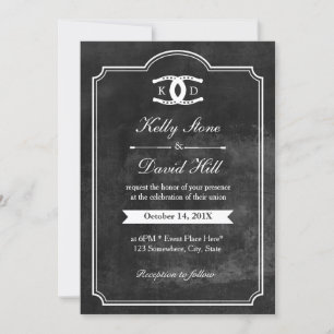 Horseshoes Initials Chalkboard Equine Wedding Invitation